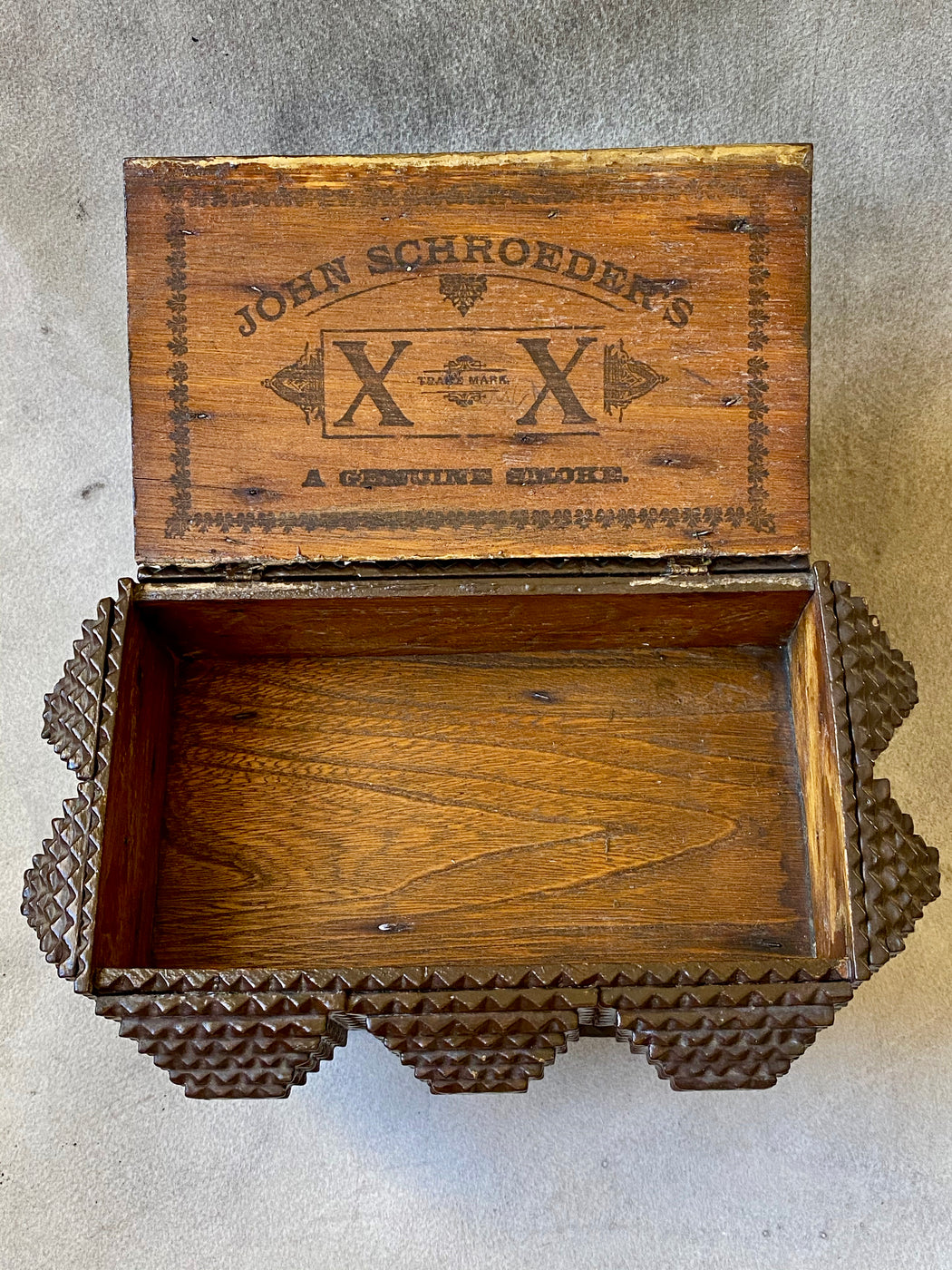 Vintage Tramp Art Pedestal Box
