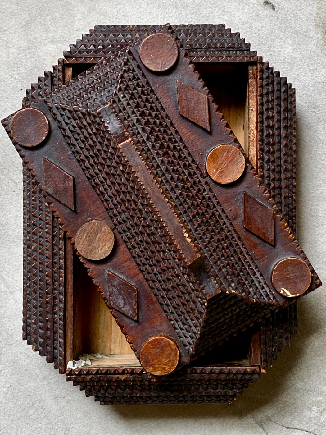 Vintage Tramp Art Handled Cigar Box